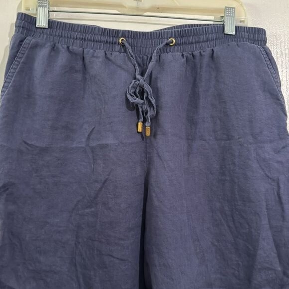 Ellen Tracy Linen Cropped Pants M Elastic Waistband - Picture 2 of 10